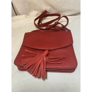 Lucky Brand Red Faux Leather Tassel Crossbody Bag Snap Flap Closure Purse